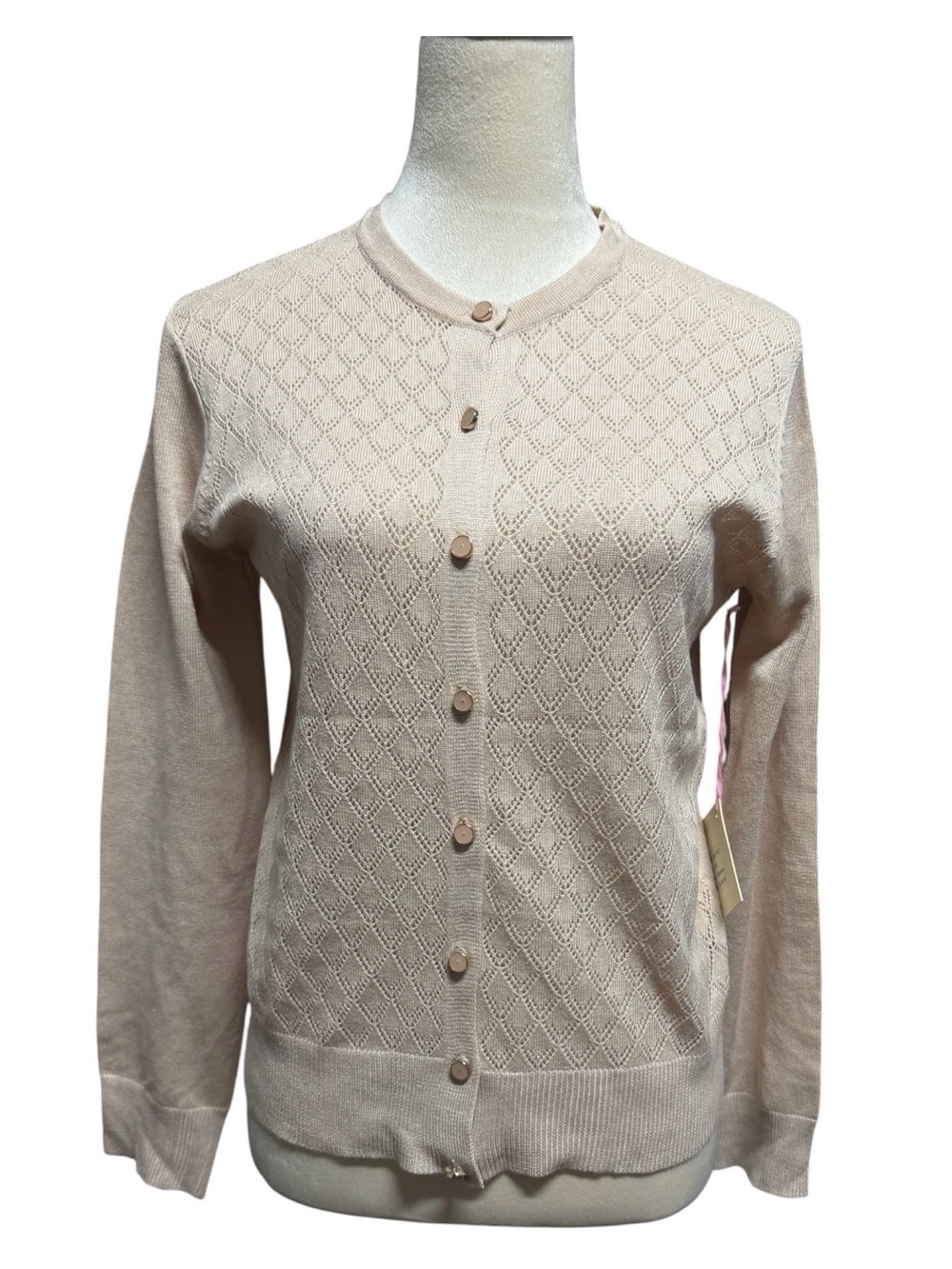 Dear.Rose new york Diamond Stitch Button-Front Cardigan Sweater in Oatmeal Sz M